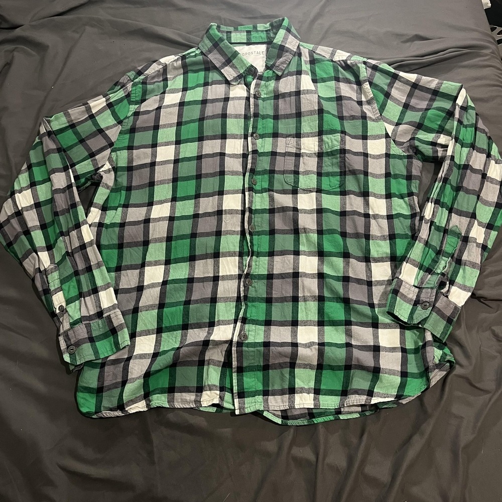 Aeropostale Shirt Mens XL Green Plaid Long Sleeve Button Up Woven Casual